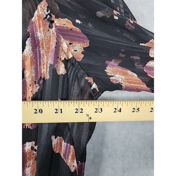 Caffe Marrakesh Black Gold Striped LS Sheer Button Up Shirt Women's Plus 2X - Picture 9 of 12